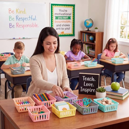 Tenceur 24 Pcs Small Pastel Baskets for Classroom, 6.1 x 4.7 x 2.4 Inch