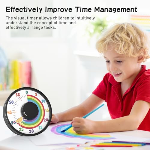 Secura 60-Minute Rainbow Visual Timer 6-Inch Mechanical Countdown Timers for Teaching, Meeting, Cooking, Working - Timer for Kids with Magnetic Backing (Black) - color: Rainbow & Sun Black