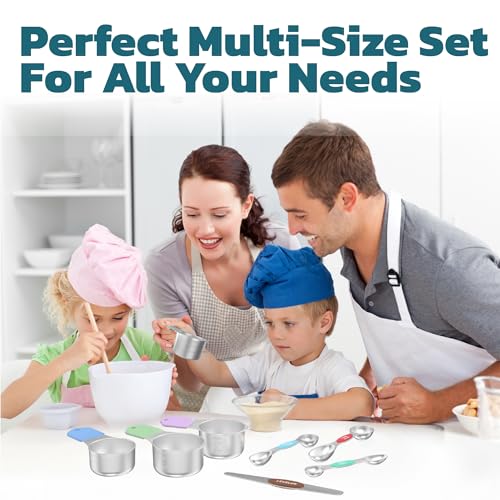 Magnetic Measuring Cups and Spoons Set of 17 - Stackable Stainless Steel Magnetic Measuring Spoons Set with Leveler - Dual Marking Scale Measuring Cup for Dry and Liquid Ingredients, Baking & Cooking