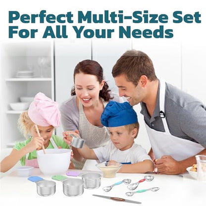 Magnetic Measuring Cups and Spoons Set of 17 - Stackable Stainless Steel Magnetic Measuring Spoons Set with Leveler - Dual Marking Scale Measuring Cup for Dry and Liquid Ingredients, Baking & Cooking