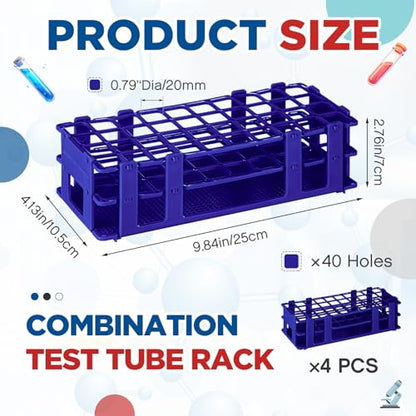 CroBlissful 4 Pcs 40 Hole Plastic Test Tube Rack Lab Holder Rack for 16mm/20mm Tube Detachable, Blue - color: Blue, size: 40 Hole