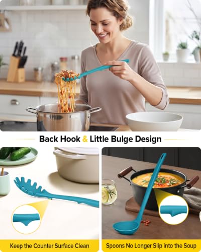 BUNDLEPRO Silicone Cooking Utensils Set, 9 Pcs Kitchen Utensils, One-Piece - color: Blue