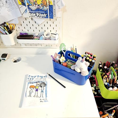 Small Stackable and Portable Simple 6-Compartment Caddy - Made In USA (Blue) - color: Blue