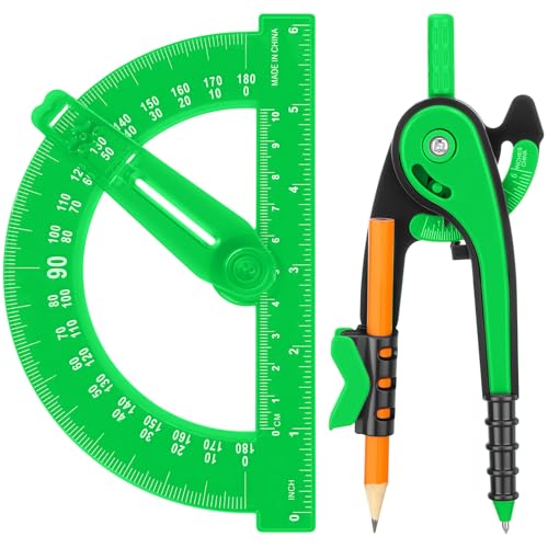 Zonon 2 Pcs Protractor and Compass Set, Swing Arm Protractor, Green - color: Green