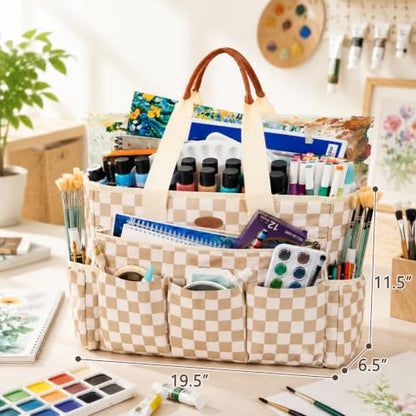 APOFFICE Art Supply Organizer, Large Craft Organizer Tote Bag, Craft Tote - color: Khaki