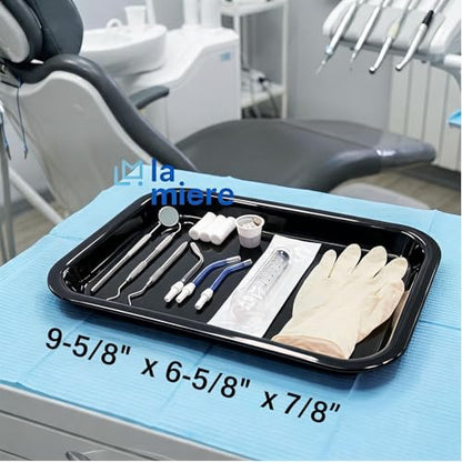 LA MIERE Dental Autoclavable Procedure Flat Tray Medical Instrument Set Up Flat Tray Size F - 9 5/8" W x 6 5/8" D x 7/8", Black - color: Black