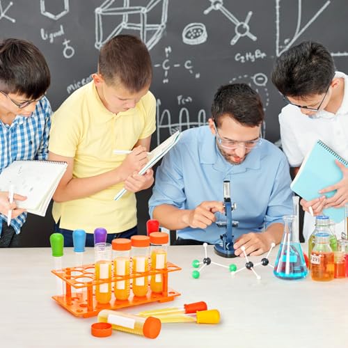 ZENFUN 12 Pieces Jumbo Test Tubes with Stand, Plastic Test Tubes for Primary Science, 5 Pieces Jumbo Test Tubes, 6 Pieces Liquid Droppers Silicone and 1 Piece Storage Stand, Multi-Color