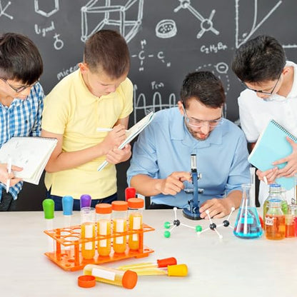 ZENFUN 12 Pieces Jumbo Test Tubes with Stand, Plastic Test Tubes for Primary Science, 5 Pieces Jumbo Test Tubes, 6 Pieces Liquid Droppers Silicone and 1 Piece Storage Stand, Multi-Color