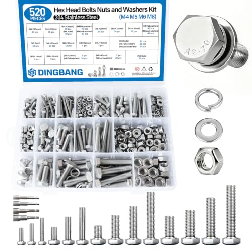 520pcs M4 M5 M6 M8 Hex Bolts and Nuts Assortment Kit, 4 Most Popular Sizes 304 Stainless Steel Assorted Metric Screws, Nuts and Flat & Lock Washers,Length 10-40mm with 4 Screw Driver bits - size: M4 M5 M6 M8
