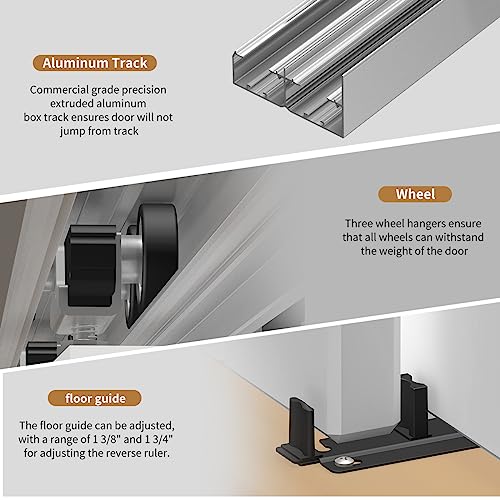 Heavy Duty Bypass Sliding Closet Door Track Hardware 72",6FT Aluminium Pocket Door Track Rail Set, Smoothly and Quietly, for 2 Door System - size: XC40-72"