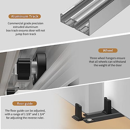 Heavy Duty Bypass Sliding Closet Door Track Hardware 72",6FT Aluminium Pocket Door Track Rail Set, Smoothly and Quietly, for 2 Door System - size: XC40-72"