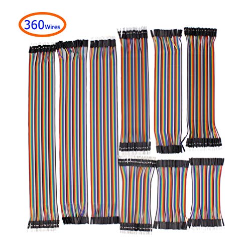 360-Pc Multicolor Breadboard Jumper Wires Kit - 30/20/10cm Dupont Cables (MF/MM/FF) for Arduino, Raspberry Pi
