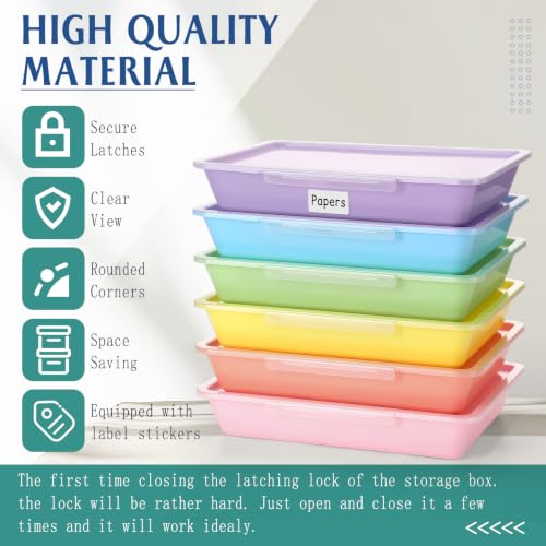 Tinlade 6 Pcs Classroom Paper Storage Bins with Lids, 13x10, Macaron - color: Macaron
