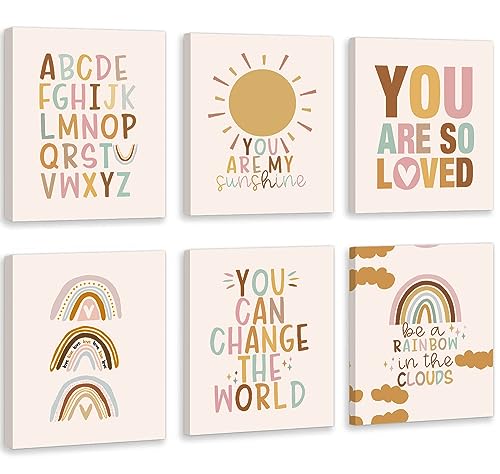 CHDITB Boho Rainbow Nursery Wall Decor, Baby Shower Nursery Decor Kids Room Decor You Are So Loved Rainbows Classroom Wall Decor, Set Of 6(8”X10”) Alphabet Weather Art Print Girl Boy School Decor - color: Rainbow Wall Art, size: 8x10 inches