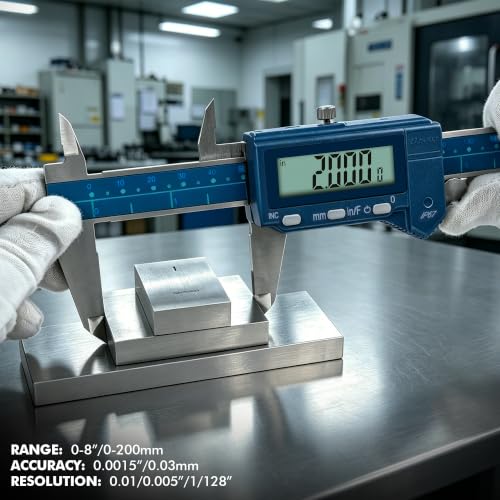 Dasqua 8"/200mm IP67 Digital Caliper, Stainless Steel, ±0.03mm/0.0015" Precision, Coolant-Proof, Inch/mm Conversion, Large LCD Display, Protective Case - color: Blue Case Cover, size: 8"/200mm