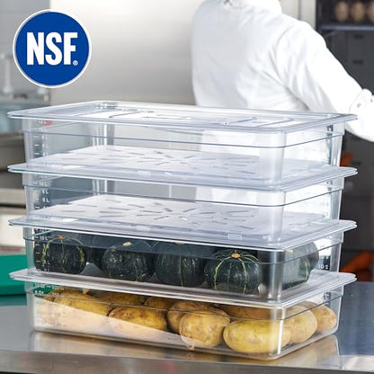 CURTA 4-Pack Full Size 4" Deep NSF Polycarbonate Food Pans with Handled Lids & Drain Trays | Dishwasher & Freezer Safe Clear Container for Prep Tables, Buffet, Salad Bar, Commercial & Home Kitchen - color: Full Size, size: 4" Deep Pan with Lid