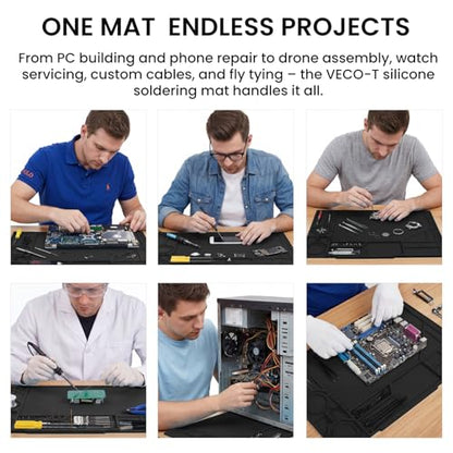 Silicone Soldering Mat with Soldering Stand, Heat Resistant 932°F, Large 20x14 Inch Non-Stick Workbench Mat for Electronics Repair, PCB, Phone, Watch, PC Building, Hobby & Craft - Black - color: Black