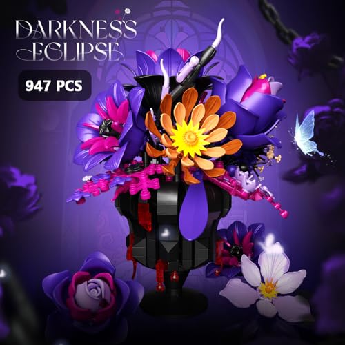 39098 Darkness Devour Building Blocks Flower Set, 947 Pieces of Floral and Plant Series Block Sets, Adult Creative Enthusiast Model Gifts and Unique Collectibles, Can be Used for Room Decoration - color: 39098