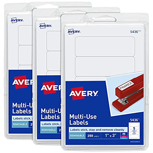 Avery Multi-Use Removable Labels, 1" x 3", Print or Write ID Labels, White, 750 Total (3-Pack of 35436)