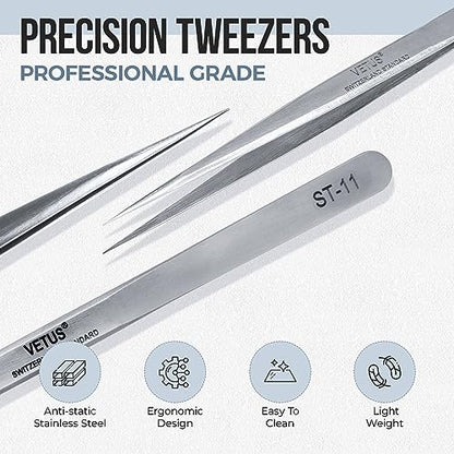 LASHVIEW Lash Tweezer, Vetus Straight Pointed Eyelash Tweezers for Profissional Grafting Eyelash Extension, Stainless Steel Needle Nose Tweezers for Lash Extension Stickers Precision Electronics, ST11 - size: ST11