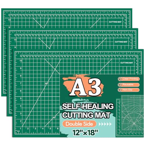 Self Healing Cutting Mat 3 Packs, 12×18 Inch Fabric Cutting Mats for Crafts, Double Sided Sewing Boards for Quilting Hobby Scrapbooking 5 Layers - style: 3 Pack