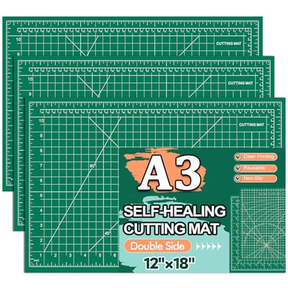 Self Healing Cutting Mat 3 Packs, 12×18 Inch Fabric Cutting Mats for Crafts, Double Sided Sewing Boards for Quilting Hobby Scrapbooking 5 Layers - style: 3 Pack
