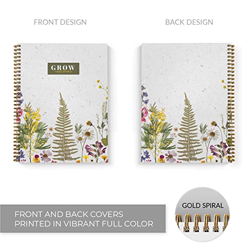 Grow Happy Thoughts Floral Spiral Notebook / 8.5" x 11" Journal / 120 College Ruled Pages/Durable Gloss Laminated Softcover/Gold Wire-o Spiral Binding/Made in the USA - color: Grow Happy Thoughts