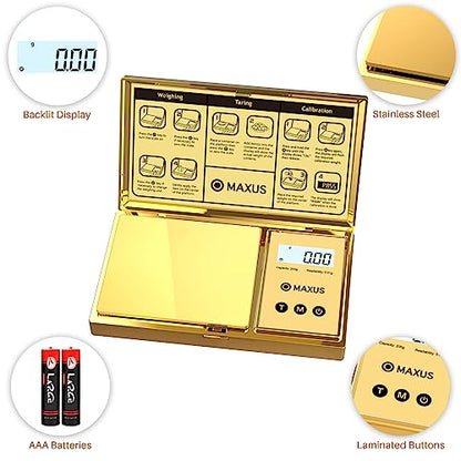 MAXUS Digital Gram Scale 200g x 0.01g, Gold Pocket Scale for Jewelry, Food - color: Gold