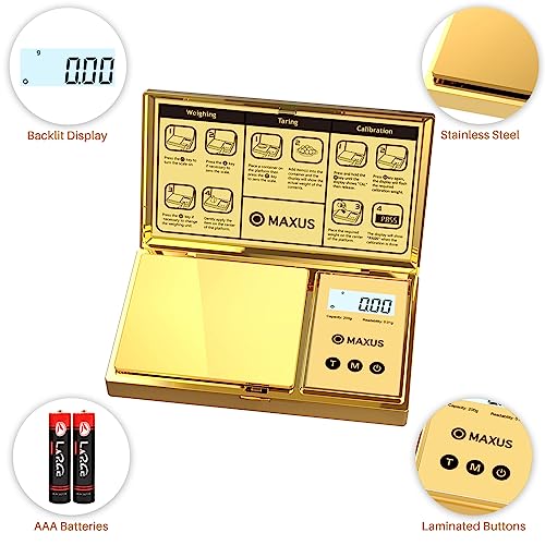MAXUS Digital Gram Scale 200g x 0.01g, Gold Pocket Scale for Jewelry, Food - color: Gold