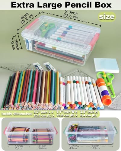 6 Pack Extra Large Pencil Box with Removable Divider, Thickened Pencil Case Bulk, Clear Crayon Marker Organizer Stackable Plastic Small Storage Containers for Pen Craft School Supplies (Multi) - size: Multicolor-6 Pack