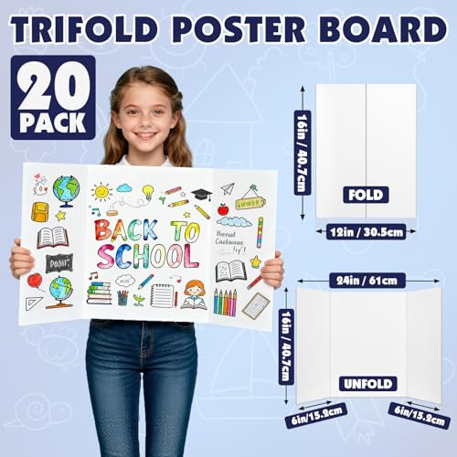 20 Pack White Trifold Poster Board, 16in x 24in Corrugated Project Board - size: 16''x24''-20P