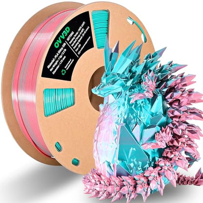OVV3D PLA Filament 1.75mm, 3D Printer Filament Silk PLA Dual Color Filament, Sky Blue and Pink PLA Filament, Color Change Every Inch Filament 3D Printer Filament +/-0.02mm, 1kg/2.2lb - color: Dual-color Sky Blue+ Pink