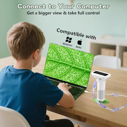 Odatay 1000X Digital Kids Microscope Kit with 12 Slides & 2" Screen, White - color: White