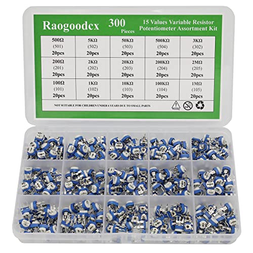300Pcs 15 Value 100 ohm- 2M ohm Trim pots Variable Resistor 6mm Potentiometer Assortment Kit