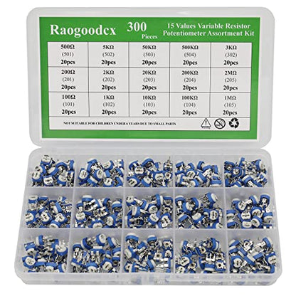 300Pcs 15 Value 100 ohm- 2M ohm Trim pots Variable Resistor 6mm Potentiometer Assortment Kit
