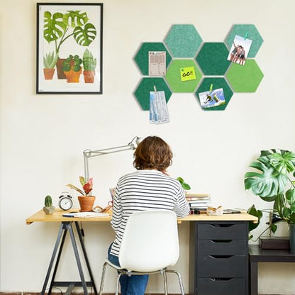 Mooliwe 8 Pcs 12 Inch Hexagon Cork Board Tiles Pins Clips, Green - color: Green