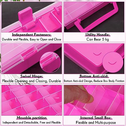 Juexica 2 Pcs 48 Grid Plastic Bead Storage Organizer Box, Pink - color: Pink