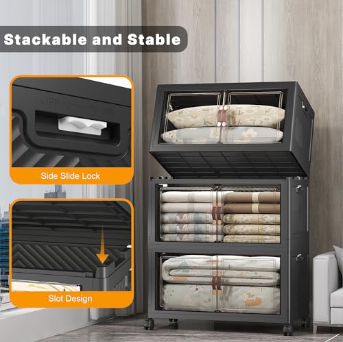 UAMFURI Stackable Storage Bins, 525QT Collapsible Drawers with 1 Lid - color: Dark-175QT, size: 3Pack with 1 top lid