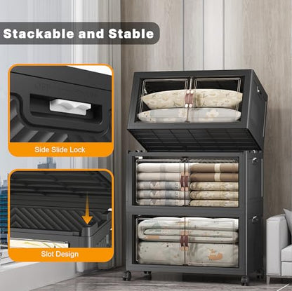 UAMFURI Stackable Storage Bins, 525QT Collapsible Drawers with 1 Lid - color: Dark-175QT, size: 3Pack with 1 top lid