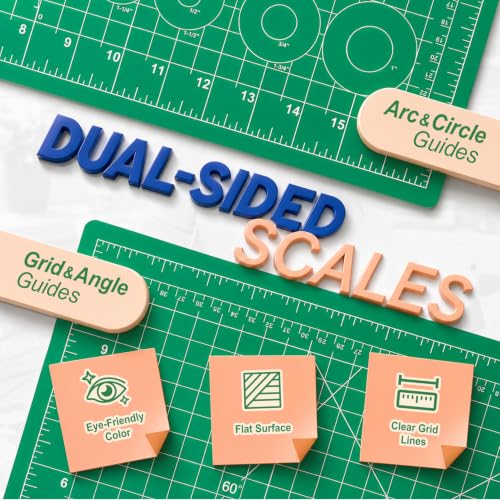 JETMORE Cutting Mat, 12" x 18" Double Sided Craft Cutting Mat for Sewing - color: Green