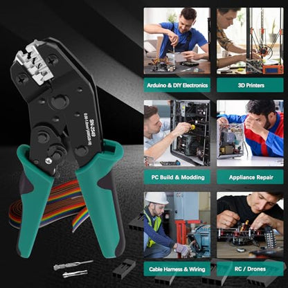 SN-2549 Ratcheting Open Barrel Crimper Kit, 2316PCS JST-XH 2.54mm/JST-PH 2.0mm/DuPont Connectors & Terminals, w/Pin Headers & Ribbon Cable, 0.08-1.0mm² (28-18 AWG) - color: 2316pcs
