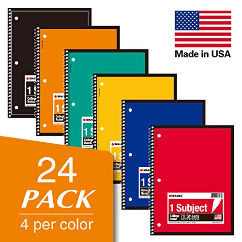 Kaisa 1 Subject Spiral Notebooks, 70 Sheets 6 Vibrant Color Options, 4 Pads Per Color – Abundant Stock for All Your Needs College Ruled 10.5"x8" Paper, Note Books Home School Supplies for Students Office, 1Carton of 24pcs - color: Standard-College, size: