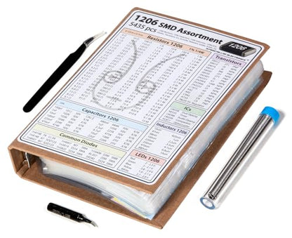 SMD 1206 Resistors, Capacitors, Transistors and Electronic Components Assortment Kit SMT Book - 5435 pcs