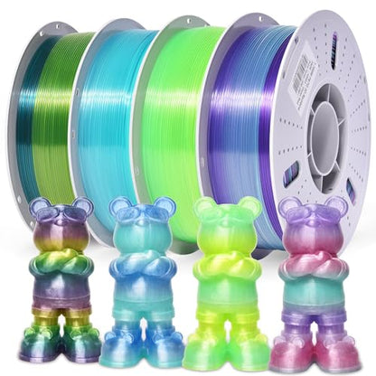 PINBALL PETG 3D Printer Filament 1.75mm High Precision Durable Moisture-Proof Strong Filament Mith Better Flow Dimensional Accuracy +/- 0.02mm 4 Kilograms Glass Blue， Lime， Dreamland， Liuli Red - color: A4 Petg Rainbow, size: PETG-4kg