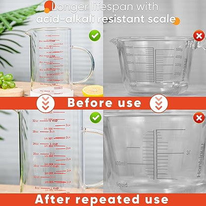 4 Cup Glass Measuring Cup with Handle, 77L High Borosilicate Glass Measuring Cup with V-Shaped and Three Scales (Cup, OZ, ML), Glass Liquid Beaker with Silicone Base, Double-Sided Measure Scales - color: Clear, size: 4 Cup, 1000ML