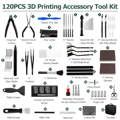JiGiU 120Pcs 3D Printer Tools Kit with Storage Case, 3D Printer Accessories