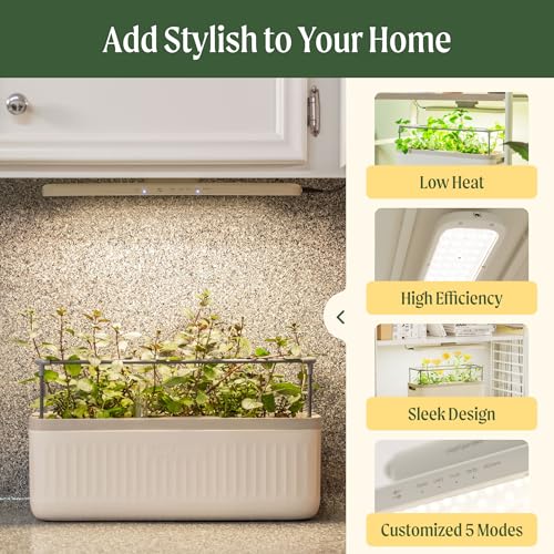 Vego Garden Grow Lights for Indoor Plants, Full Spectrum LED Grow Light with Customized 5 Modes for Seed Starting, Leafy, Herbs, Fruits & Microgreens, 1 Pack - color: Cream White, size: 1 Pack