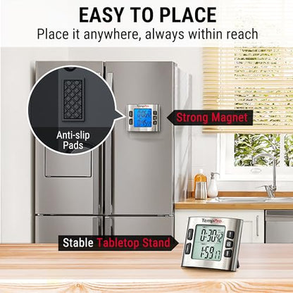 TempPro TM02 24H Kitchen Timer with Clock Mode & Dual Digital Timers