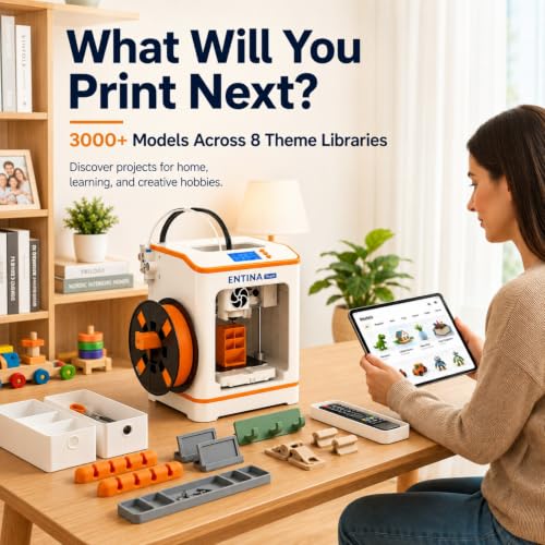 Entina Tina2C Mini 3D Printer Bundle for Kids & Beginners, Fully Assembled, Auto Leveling, Easy Setup, WiFi & App Control, 3000+ Models, 20+ DIY Modules, Includes 4-Color PLA Filament - color: Orange/Yellow/Pink/Purple