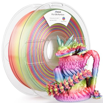 AMOLEN Silk PLA 3D Printer Filament, Shiny Multicolor Rainbow 1.75mm, 1KG - color: Bloom